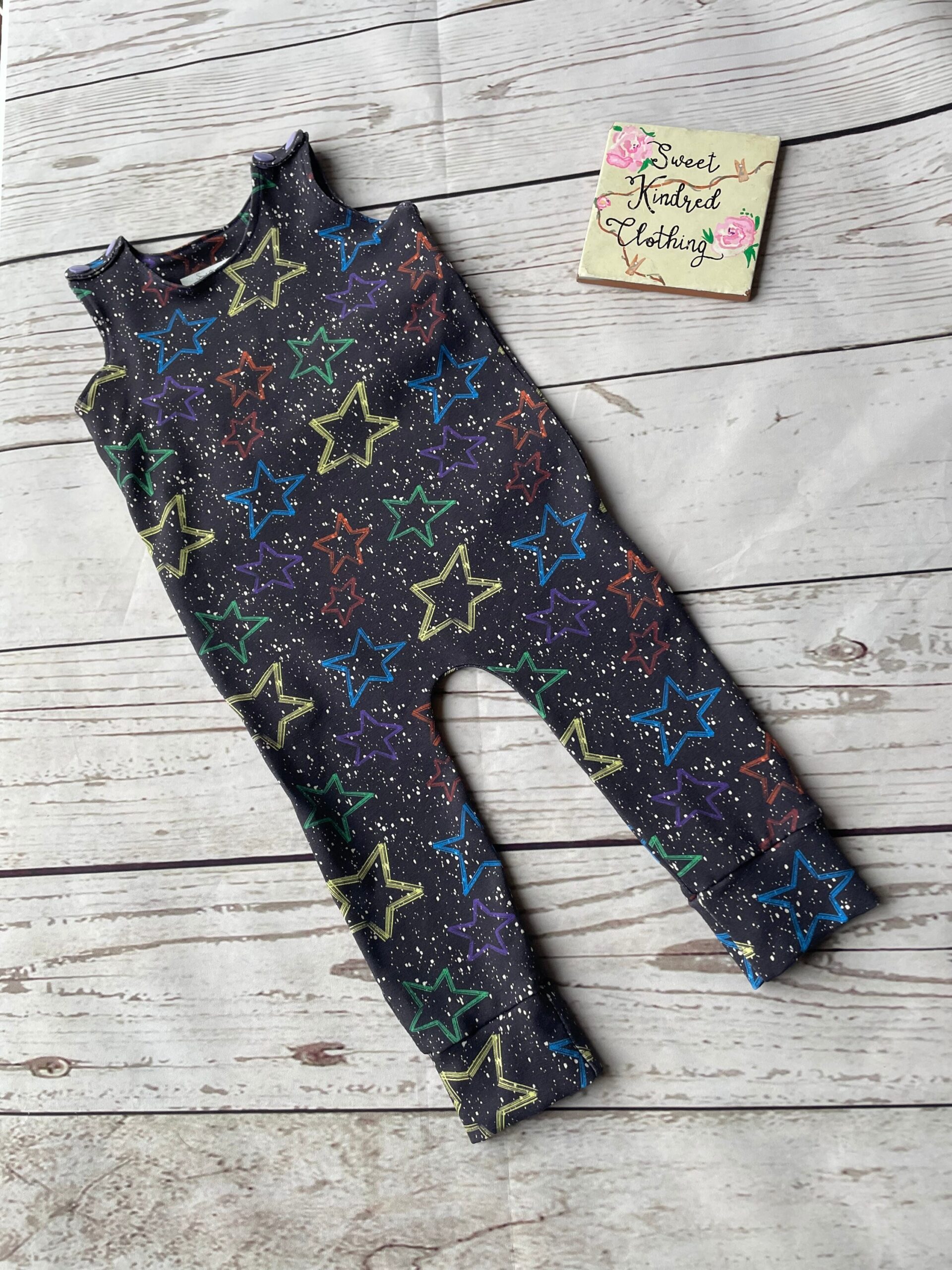 Rainbow stars romper, unisex kids clothing, colourful stars