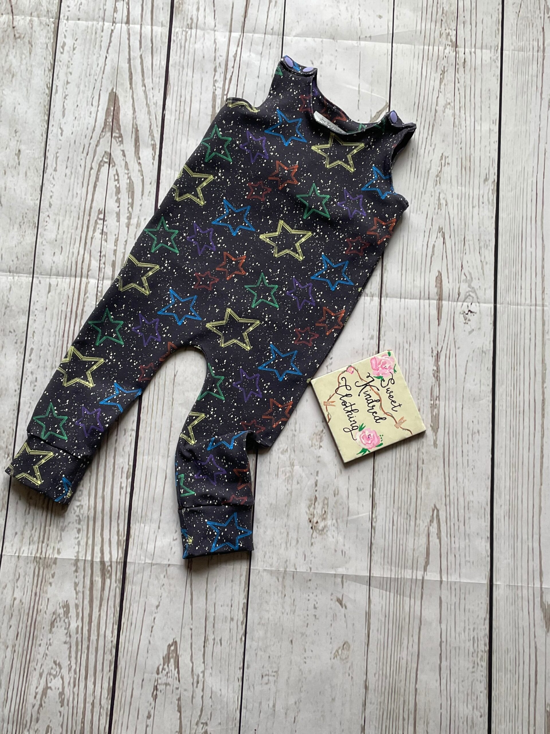 Rainbow stars romper, unisex kids clothing, colourful stars - Image 3