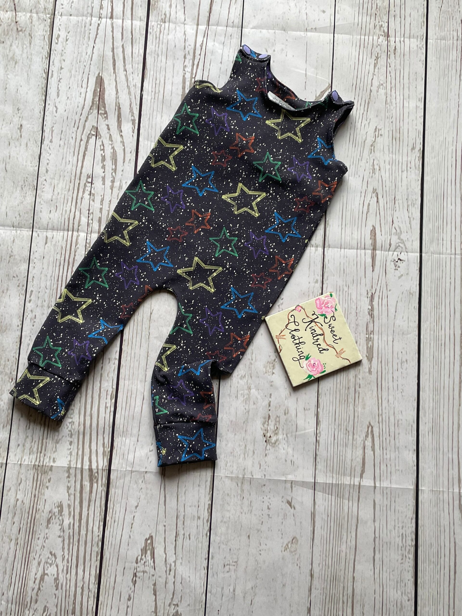 Rainbow stars romper, unisex kids clothing, colourful stars - Image 4