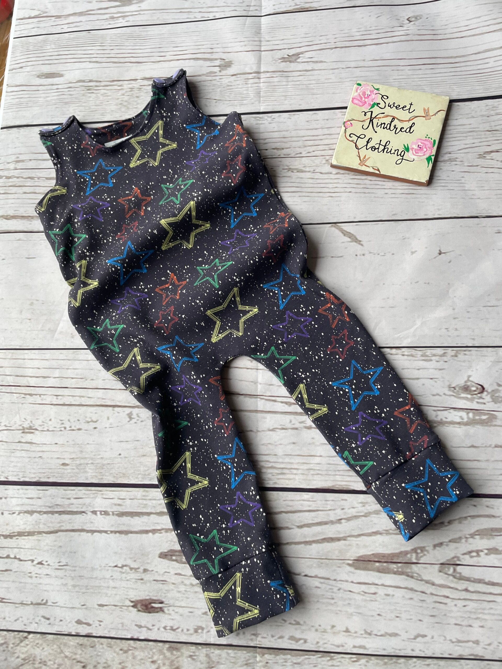Rainbow stars romper, unisex kids clothing, colourful stars - Image 8