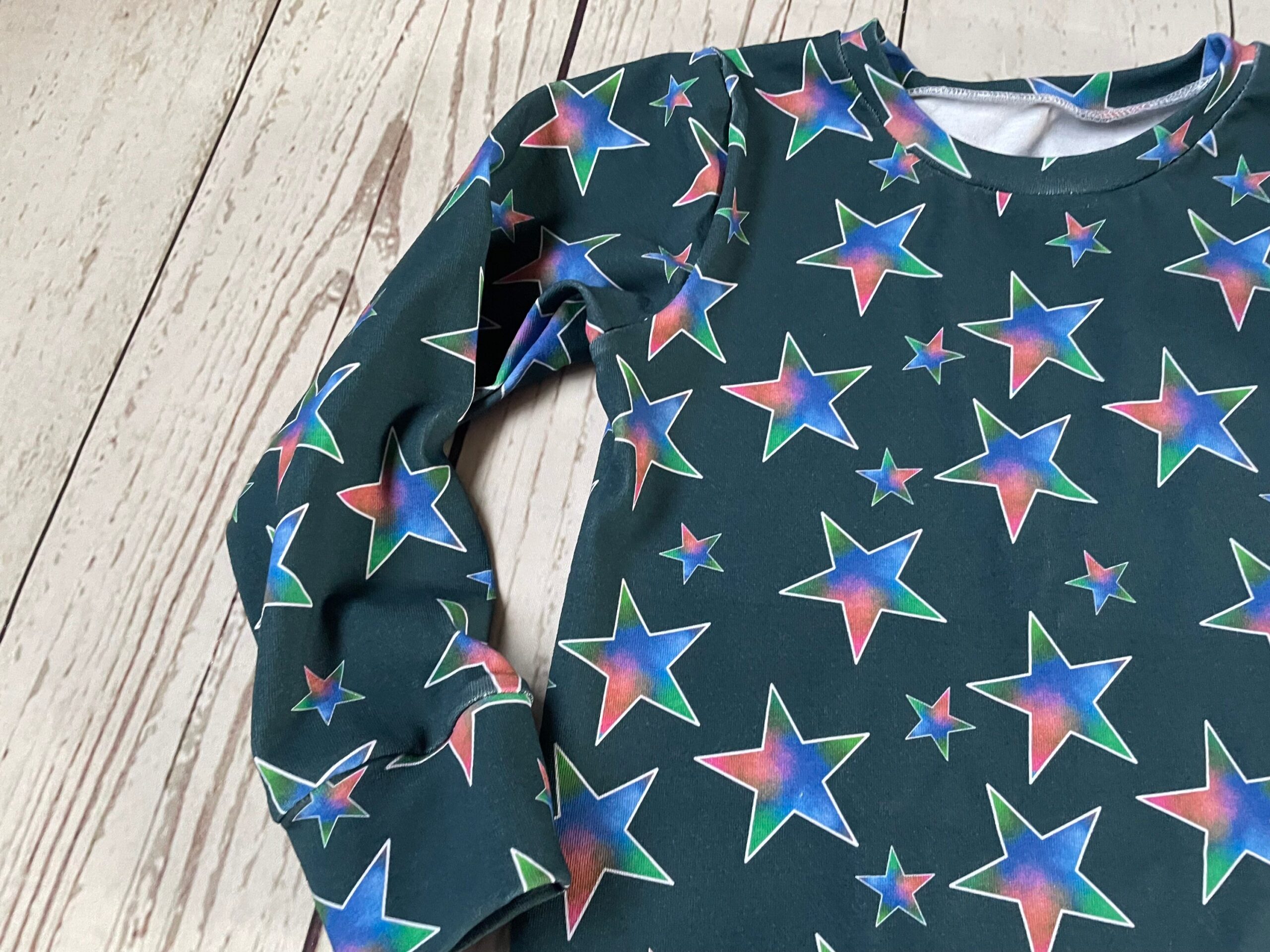 Star jumper, handmade children’s jumper, blue, pink and green stars - Image 3