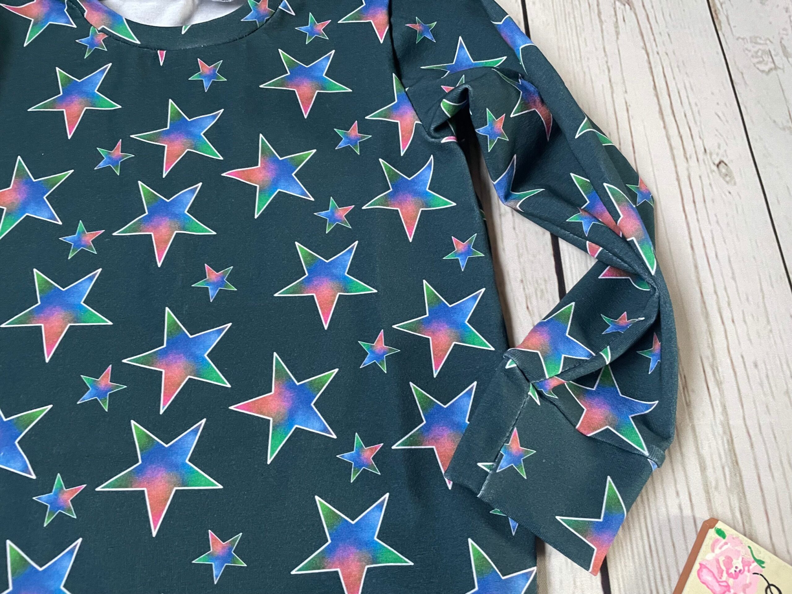 Star jumper, handmade children’s jumper, blue, pink and green stars - Image 5