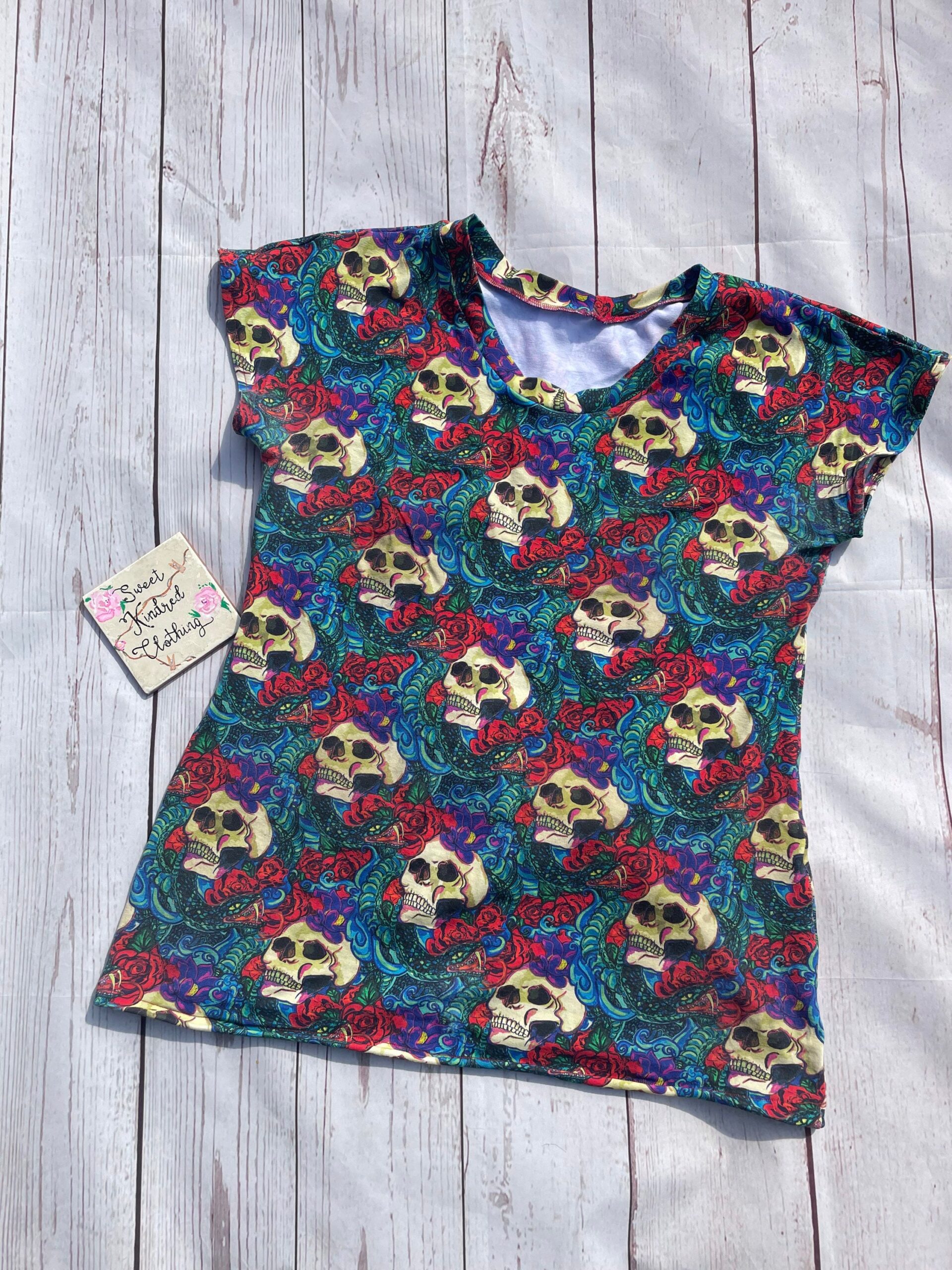 Skulls ladies T-shirt, skull ladies tee, woman’s alternative skulls T-shirt - Image 3