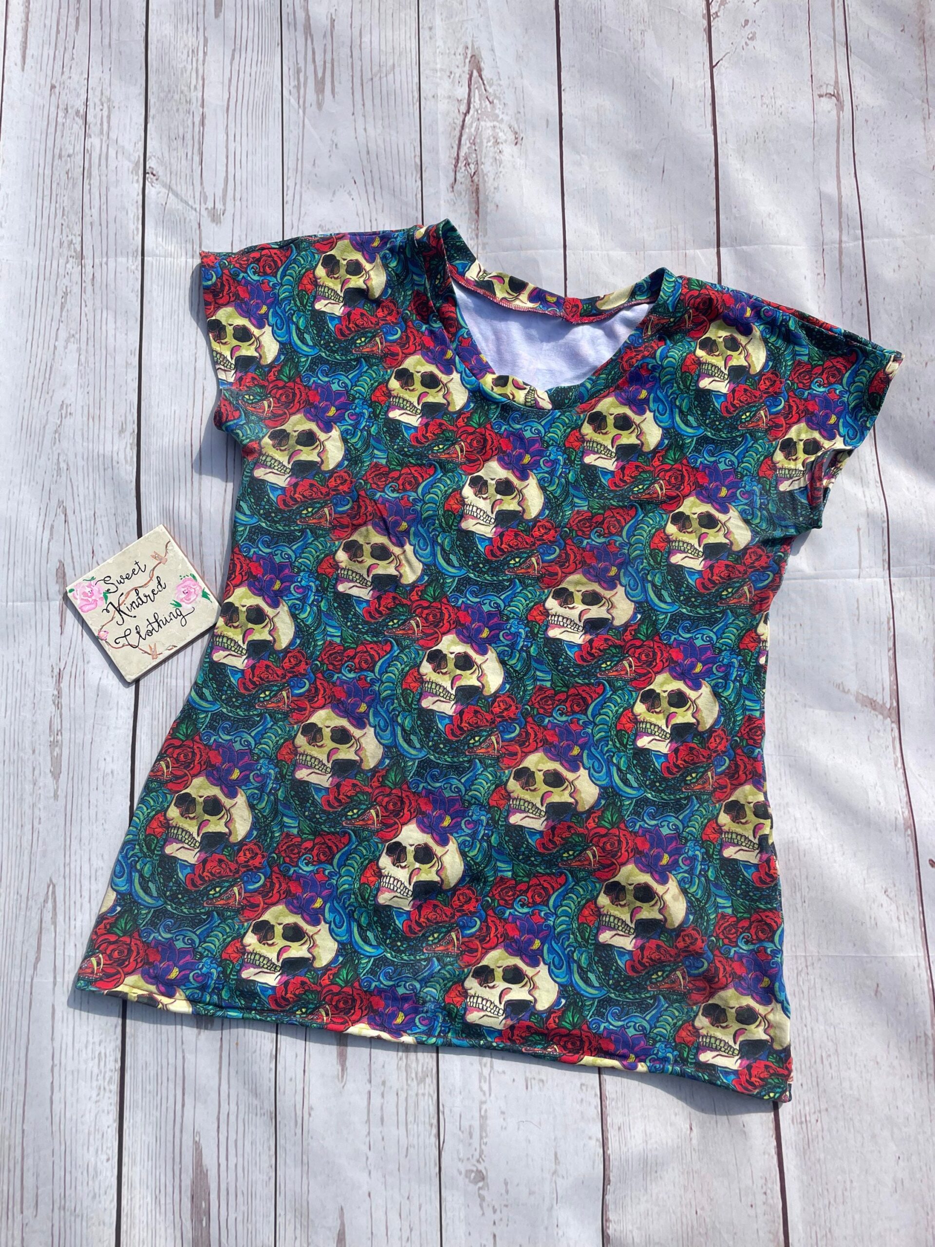 Skulls ladies T-shirt, skull ladies tee, woman’s alternative skulls T-shirt - Image 4