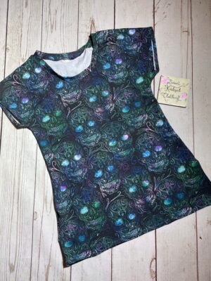 Blue, purple Skulls ladies T-shirt, skull ladies tee, woman’s alternative skulls T-shirt
