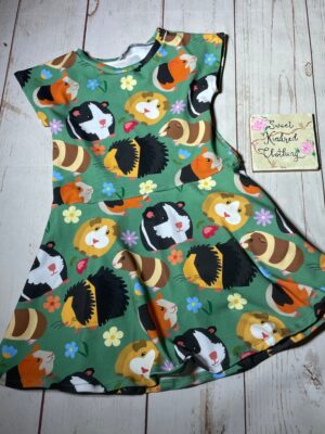 Guinea pig dress, green summer dress, Guinea pig print dress