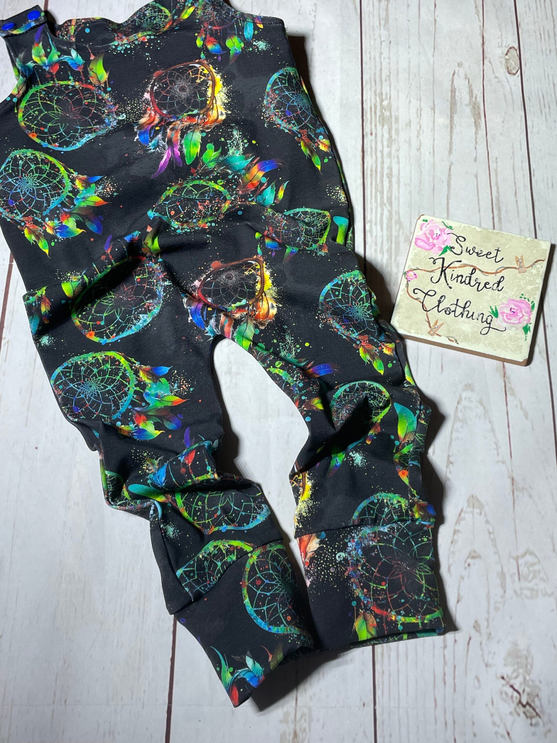 Dream catcher romper, rainbow romper, unisex kids clothing, colourful dream catcher
