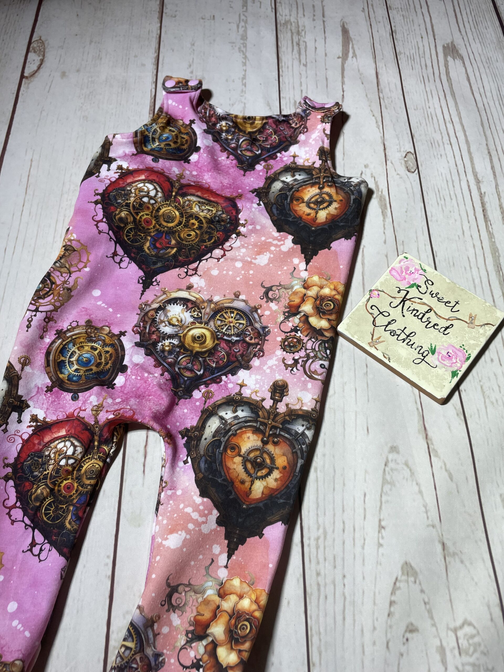 Steampunk heart romper, pink heart romper - Image 3