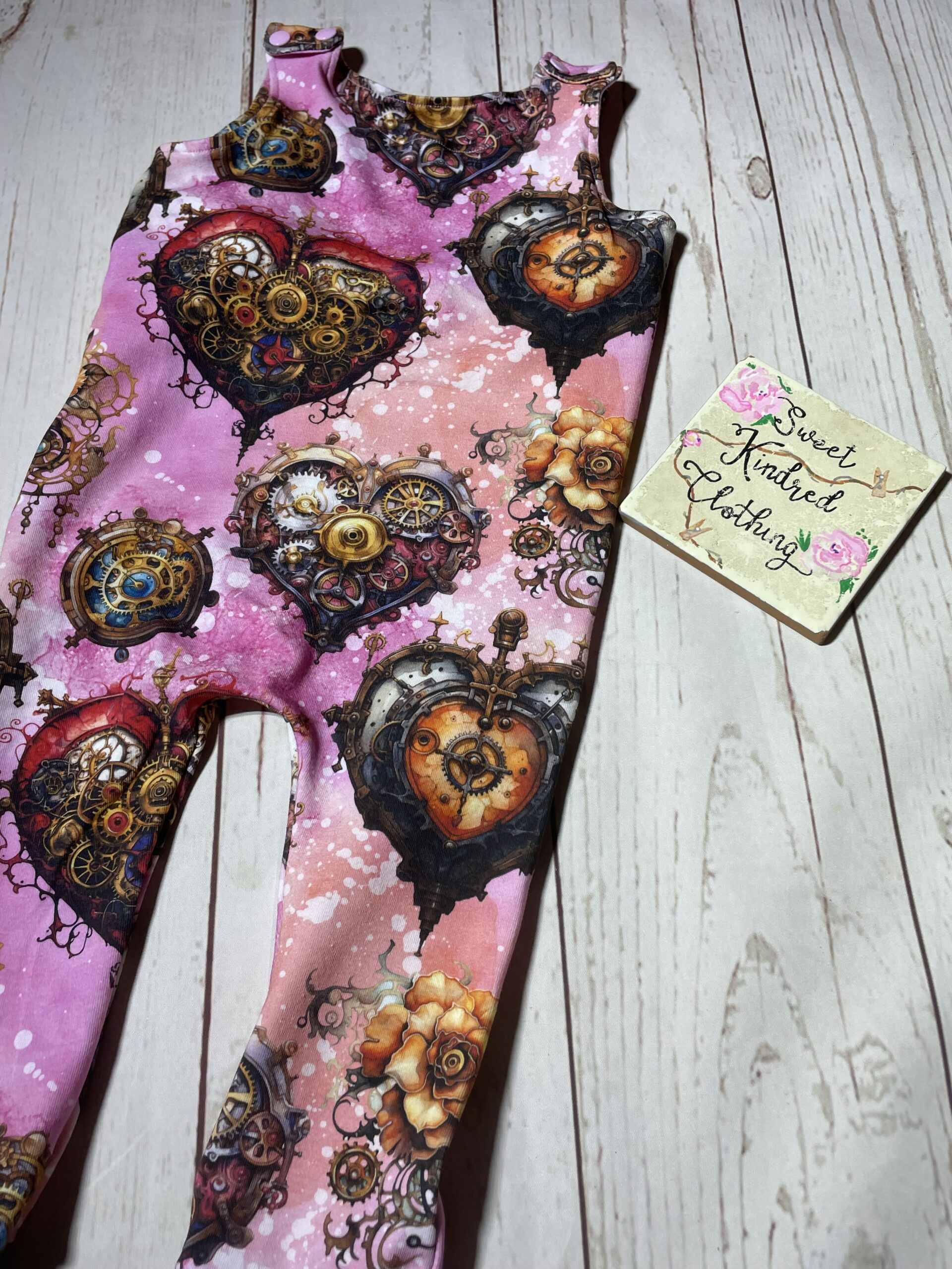Steampunk heart romper, pink heart romper - Image 4
