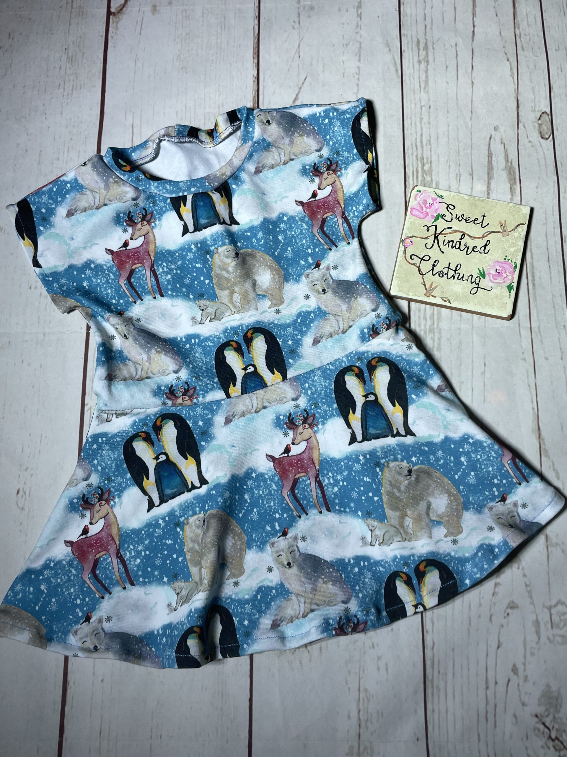 Christmas dress, children’s dress, winter animal dress